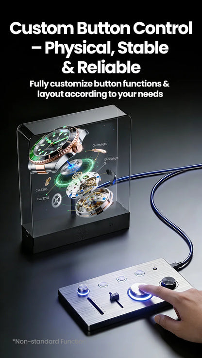 Supplier desktop family button-control demonstration; accessory inclusion varies