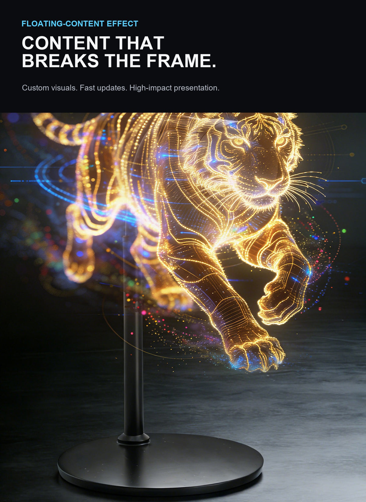 P30S desktop holographic display showing a floating tiger animation