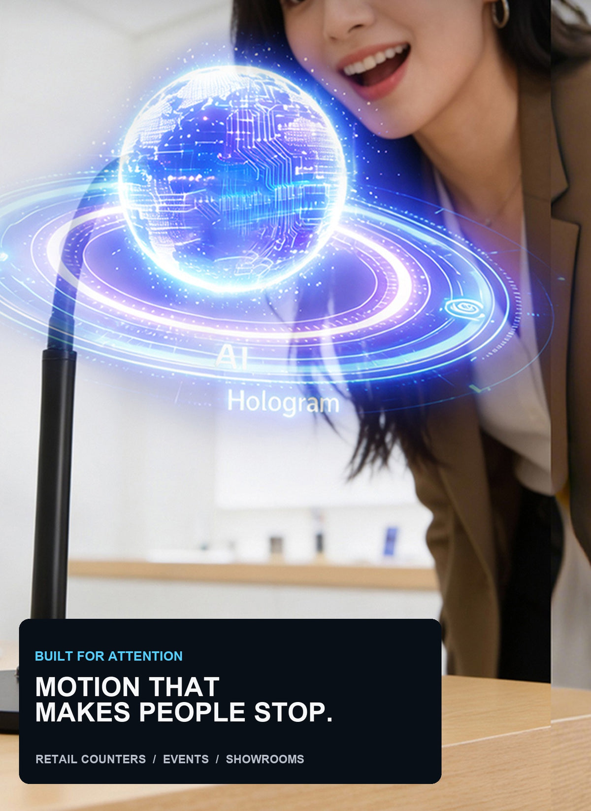 P30S desktop holographic display in a bright retail-style setting